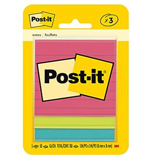 POST-IT RULED 3X3 ASST 3PK