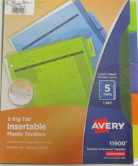 Dividers Insertable Plastic 5 Tab Asst 11900