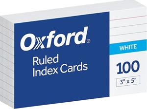 INDEX CARDS RULED 100 PACK 3X5 WHITE  40136