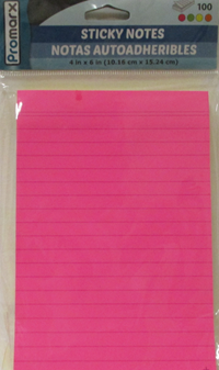 Sticky Note 4X6 Neon Ruled
