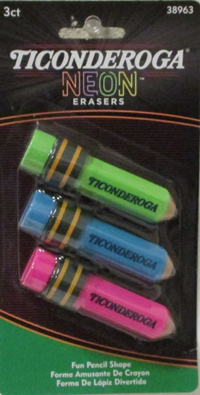 Eraser 3Pk Neon Pencil Shape 38963