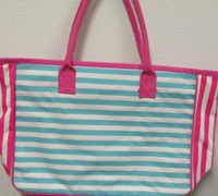 CANVAS TOTE BAG MULTICOLOR STRIPED (teal/pink)