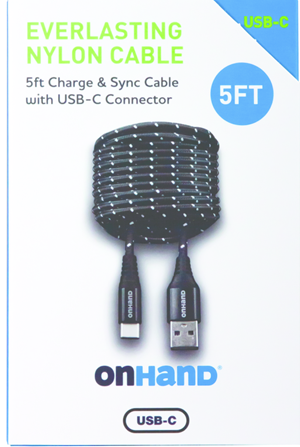 CHARGING CABLE ONHAND USB-C 5FT BLACK